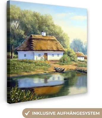 Obrázek produktu pro OneMillionCanvasses® - Obraz na plátně - Obraz - Dům - Příroda - Voda - Olejomalba, nástěnná malba, nástěnné dekorace obrazy obývací pokoj, 50x50cm