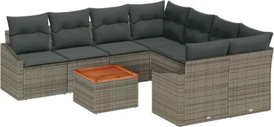 Immagine prodotto di vidaXL Set di divani da giardino con contenitore 9 pezzi in polirattan grigio