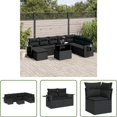 Produktbild von The Living Store 8-tlg. Garten-Sofagarnitur mit Kissen Schwarz Poly Rattan