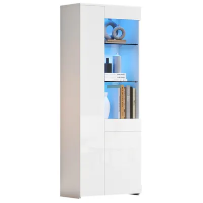 Produktbild von Vitrine mit Schubladen, Vitrine Hochglanz, Glasvitrine mit LED-Beleuchtung,Hochschrank, Highboard Mit Schrank , Standvitrine,Trennwandlagerung