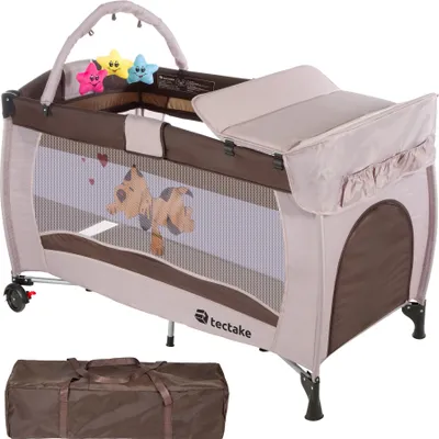 Produktbild von Detská cestovná postieľka pes skladacia a výškovo nastaviteľná vrátane prenosnej postieľky, 132 x 75 x 104 cm