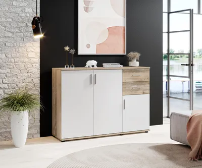 Produktbild von Kommode Mehrzweckschrank Sideboard Schrank Standschrank "Freida II" Old Style hell / Weiß