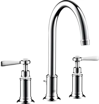 Produktbild von hansgrohe 3-Loch Waschtischarmatur 180 AXOR MONTREUX DN 15, mit Hebelgriffen, mit Zugstangen-Ablaufgarnitur 1 1/4" chrom