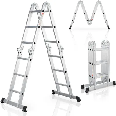Produktbild von Juskys Aluminium Multifunktionsleiter 3,6 m klappbar - Tragfähigkeit bis 150 kg