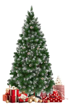 Immagine prodotto di Albero di Natale artificiale QEENTOE, 210 cm, abete decorato con punte bianche, aghi di pino in PVC, abete artificiale con supporto, colore verde, effetto neve