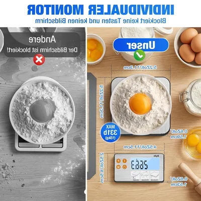 Produktbild von Digitale Küchenwaage – Haushaltswaage – Zum Backen und Kochen – Getrenntes Display – 15 kg – Schwarz