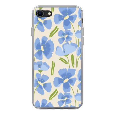 Produktbild von MuchoWow® Handyhülle Schutzhülle Hülle für iPhone 7 Blume - Blau - Muster Silikon Softcase Handy Hülle - Kartenhalter