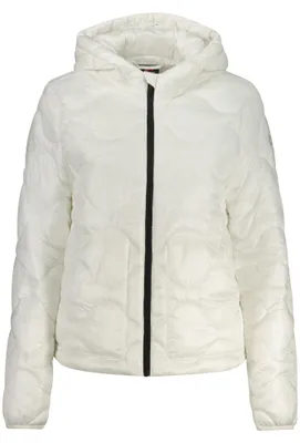 Image de Elégante veste pour femme en blanc avec capuche et détails contrastés