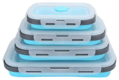 Faltbare Bento Box 4er-Set Silikon Lunchbox blau