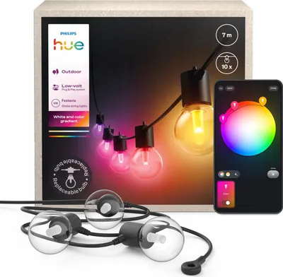 Zdjęcie produktu dla Philips Hue White and color ambiance Hue Festavia girlanda ogrodowa 7 m, Inteligentne oświetlenie sznurkowe, Bluetooth/Zigbee, Czarny, Plastik, Wielo, 1000 K