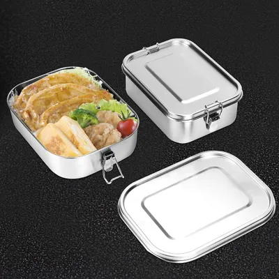 Zdjęcie produktu dla Pojemnik na żywność ze stali nierdzewnej, szczelny, idealny na lunch, z zamknięciem i przegródkami, pojemność 1200 ml