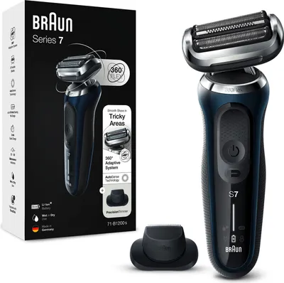 Immagine prodotto di Braun Series 7 71-B1200s - Raschietto per la carta stagnola - Flessione a 360° - Acciaio inox - Pulsanti - Blu - LED