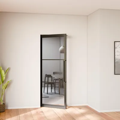 Produktbild von inova Loft-Glastür 830 x 2115 mm, Pivot-Drehtür, 3 Felder Klarglas, Stahlrahmen Schwarz, Komplettset mit Griffstange