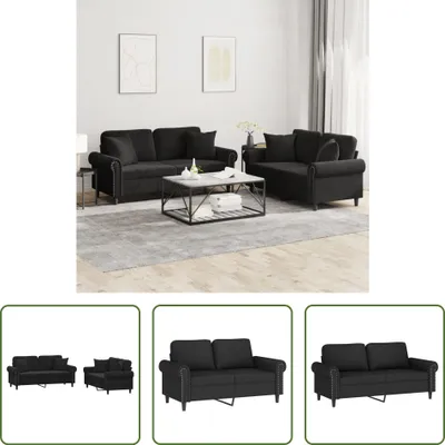 Produktbild von The Living Store 2-tlg. Sofagarnitur mit Kissen Schwarz Samt