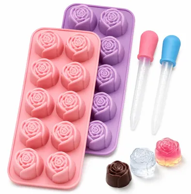Silikon-Backform 3D Rose, 2 Stück, Ø 4 cm, 10 Mulden, Antihaft