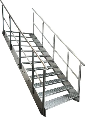Produktbild von Stahl Wangentreppe Gitterroststufen 12 Stufen beidseitiges Geländer - Verzinkt - (B x H x T) 100 x 228 x 234 cm