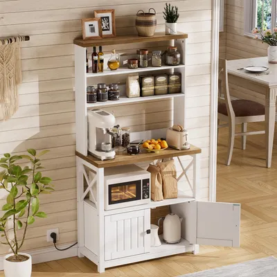 Produktbild von Küchenbuffet Küchenschrank Buffetschrank Hochschrank Großer Stauraum Sideboard mit Arbeitsplatte & Steckdosenleiste, Kippschutz freistehend 160*81cm
