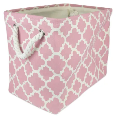 Image de Panier de rangement DII en polyester avec poignées, design en treillis, grande taille, motif rose