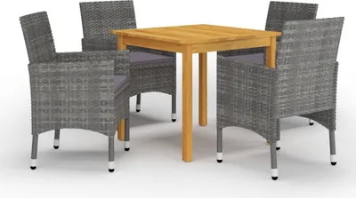 Produktbild von Gartenmöbel-Set 5-tlg. Grau Akazien-Massivholz PE Rattan Stahl Tisch 85x85x74cm Stühle 52x57x84cm