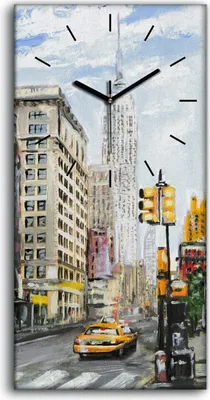 Produktbild von Wandbild Leinwand Bilder Wanduhr 30x60 Malerei Abstrakte Stadt Gebäude New York - schwarze Hände