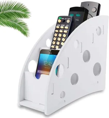Image de Organiseur en bois pour télécommandes, avec 4 compartiments pour télécommandes, consoles de jeux, téléphones portables et stylos
