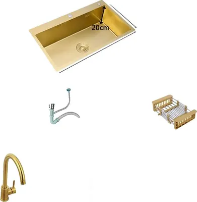 Image de Evier de cuisine doré, simple cuve, à poser, rectangulaire, 53x43 L