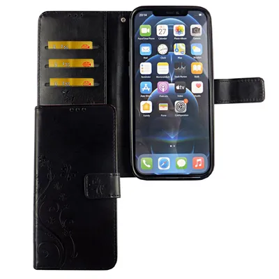 Immagine prodotto di Custodia protettiva per Apple iPhone 12 / 12 Pro, tipo cover a libro, con scomparto per carte, colore nero