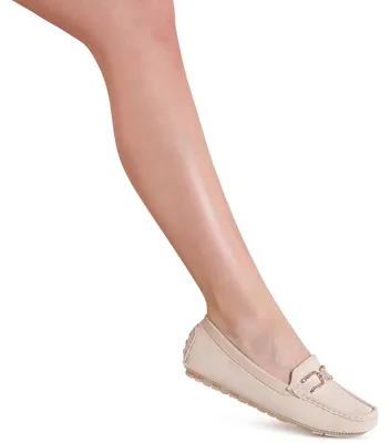 Produktbild von topschuhe24 3236 Damen Velours Mokassins Komfort Slipper Glitzer, Farbe:Beige, Größe:38 EU