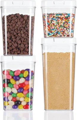 Imagen del producto de Uniqoos®: Juego de 4 recipientes herméticos transparentes, ideales para almacenar snacks, pasta, productos de panadería y arroz, perfectos para la cocina y el refrigerador