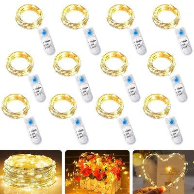 LED-Lichterkette 12er-Set, 2 m, 20 LEDs, warmweiß, Timer, wasserdicht
