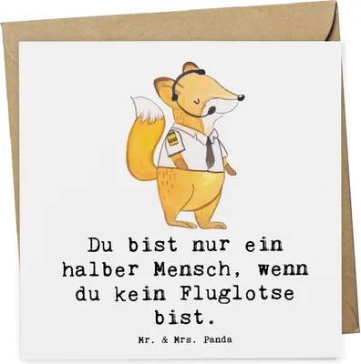 Produktbild von Mr. & Mrs. Panda Grußkarte Fluglotse Herz - Weiß - Geschenk, Glückwunschkarte, Spruch, Ausbildung, Lustig, faltkarte, Klappkarte, doppelkarte, Beruf, anlasskarte