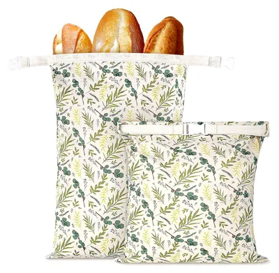 Produktbild von 2 Stück 43 * 32,5 cm Brotbeutel mit Bienenwachstuch Innenfutter, wiederverwendbare Brottüten für Brot, Obst und Gemüse, gefriersicher