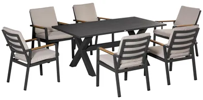 Productafbeelding van Outsunny zitgroep, 7-delig. Eetset met kussens, tuinmeubelset, aluminium en kunststof