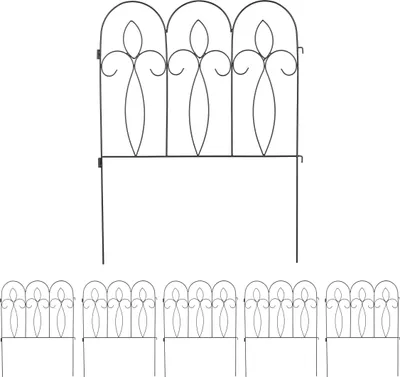 Produktbild von Relaxdays Beetzaun Metall, 6 Zaunelemente mit Verzierungen, HxB: 81 x 63 cm, Garten Beeteinfassung zum Stecken, schwarz