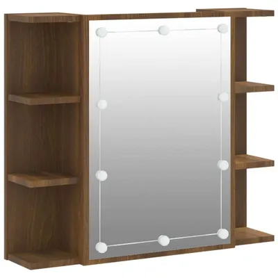 Image de vidaXL Armoire de toilette avec LED brun imitation chêne 70x16,5x60 cm