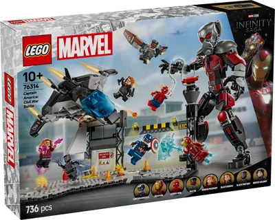 Productafbeelding van LEGO Marvel: Captain America: Civil War Actiegevecht - Superheldenspeelset met 8 minifiguren - Bouw- en speelset met een speelgoedvliegtuig - Cadeau voor jongens en meisjes, 76314