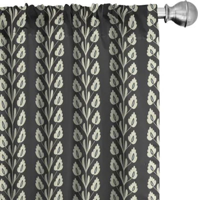 Immagine prodotto di ABAKUHAUS Tende floreali, tende, linee ondulate verticali della primavera in fiore su motivo ondulato della filiale, 2 pezzi 75 x 175 cm, bianco e nero