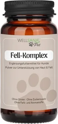 Produktbild von Wellsana® Fell-Komplex | Kollagen Pulver für Hunde mit Omega 3, Vitamin B Komplex, Biotin & Zink, Vitamin A & E, Bierhefe | 85 g