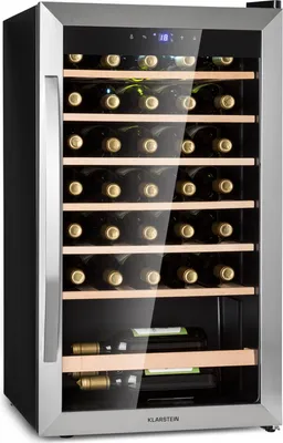 Produktbild von Klarstein Weinkühlschrank, Getränkekühlschrank Schmal, Kühlschrank mit Glastür, Getränkekühlschränke Freistehend, Weinkühlschrank Klein, Weinkühlschränke 1 Zone, LED-Beleuchtung, 4-18 °C, 36 Flaschen