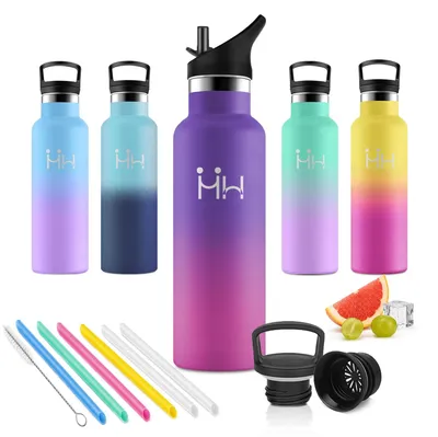 Produktbild von Edelstahl Isolierflasche 500ml, Trinkflasche mit Strohhalm, BPA-Frei