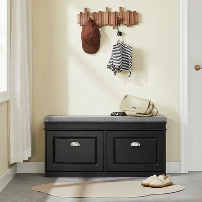 Obrázok produktu pre FSR64 Lavica na topánky s vankúšom na sedenie, 2 klapky, cca 104 × 52 × 24 cm, čierna