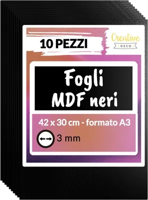Immagine prodotto di Creative Deco 10 x A3 MDF Pannelli in Legno Fogli, Pannelli Neri | 420 x 300 x 3 mm | Legno Fai da Te Perfetto per Taglio Laser, CNC Router, Modellare