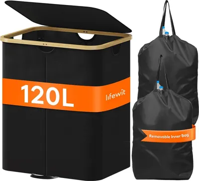 Produktbild von Famanu Wäschekorb Große Wäschetruhe - Mit Deckel - 120L - Schwarz