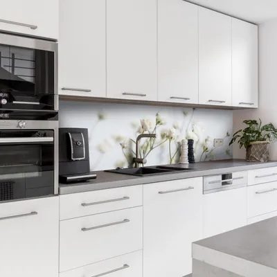 Produktbild von Dedeco Küchenrückwand Motiv: Blumen V6, 3mm Aluminium Alu-Platten als Spritzschutz Küchenwand Verbundplatte wasserfest, inkl. UV-Lack matt, alle Untergründe, 260 x 60 cm