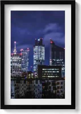 Produktbild von Städtische Gebäude bei Nacht– Wandbild mit Rahmen – Gerahmtes Bild  – Wanddekoration – 40x60 cm –  Schwarz