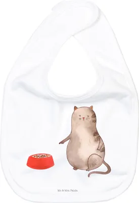 Produktbild von Mr. & Mrs. Panda Lätzchen Katze Fressen - Weiß - Geschenk, Babylätzchen, Für Babys, Sabberlätzchen, Schlabberlatz, Sabber