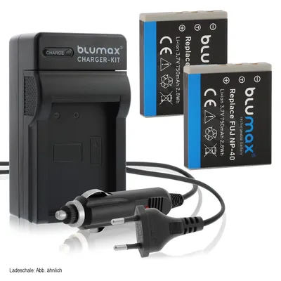 Produktbild von 2x Akku + Lader für Fuji NP-40 Pentax D-LI85 Minolta NP-1  750 mAh (3,7V)