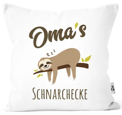 Produktbild von Kissen-Bezug Spruch Opa's Oma's Mama's Papa's Schnarchecke Faultier Print Kissen-Hülle Deko-Kissen Baumwolle MoonWorks® Oma weiß unisize