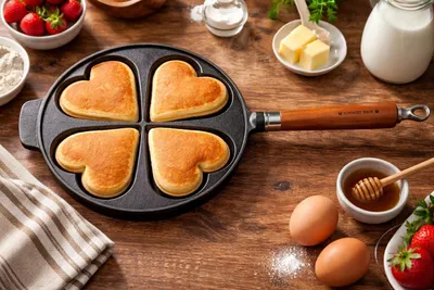 Produktbild von RONNEBY BRUK Herzpfannkuchen-Pfanne Maestro Gusseisen mit braunem Buchenholzgriff Ø24cm