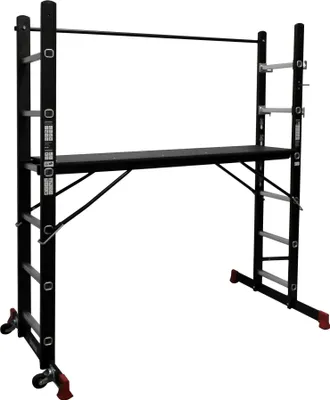 Produktbild von STIER Gerüst-Arbeitsbühne 2x 6, bis 150 kg belastbar, DIN EN 131, Mehrzweckleiter, Arbeitsbühne, Arbeitsgerüst, Treppengerüst, platzsparend und rollend, rutschfeste Steigtechnik